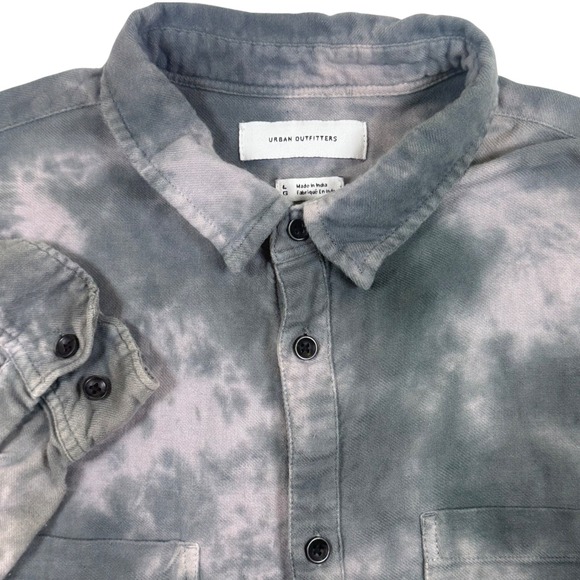 Urban Outfitters Mens Gray Tie Dye Distressed Long Sleeve Button Down Shirt - Picture 1 of 9